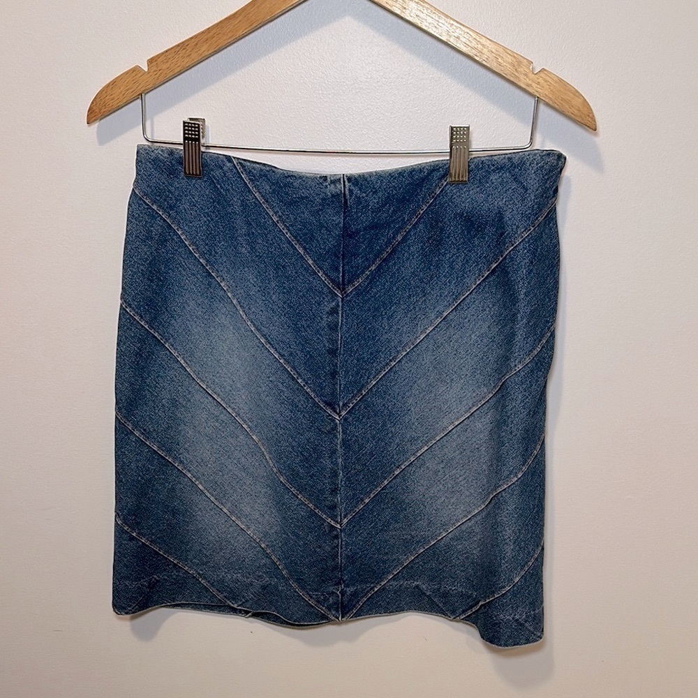 Vintage Ralph Ralph Lauren Abstract Blue Denim Jean High Rise Skirt Y2K Size 8 - Picture 13 of 14
